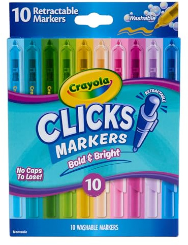 Crayola Waschbare Marker mit einziehbaren Spitzen, Klicks, Schulbedarf, 10 Stück, Geschenke für Kinder