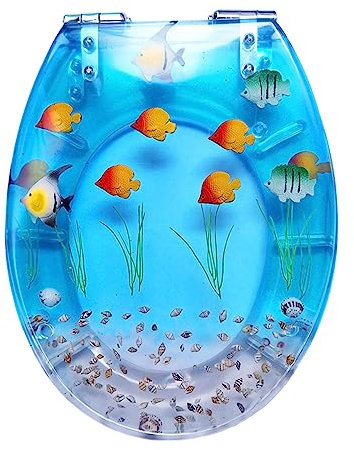 Buhelyc Toilettensitz mit Absenkautomatik, Edelstahlscharniere, Ocean Series Art Wc-Sitz Aus Kunstharz, Langsam SchließEnd, mit Bezug, Einfache Montage Wc Deckel, O/U/V-Form(Color:A)