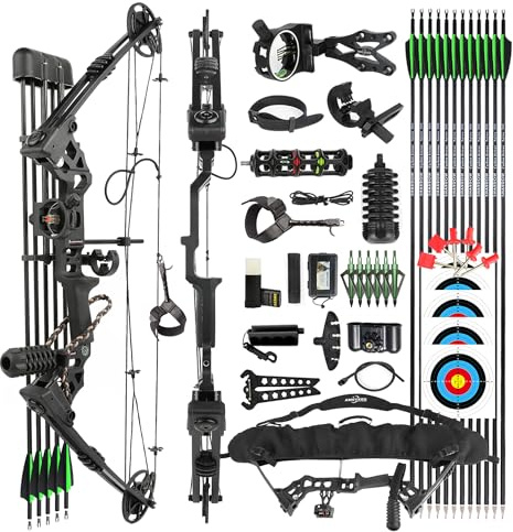 surwolf 34 Bågskytte Compound Bow Set, Jakt & Targeting, 20-70lbs justerbar, IBO 320FPS, Archery Bow set, Archery Hunting Bow (svart set2, höger hand)