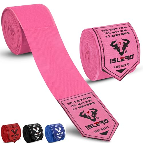 Islero 4,5 m Boxbandagen, Innenhandschuhe, elastischer Stoff, Daumenschlaufe, Bandagen, Gurte, Handgelenkschutz, Muay Thai, MMA, Kickboxen, Kampfsport, Speedbag, Punching-Training, Rosa