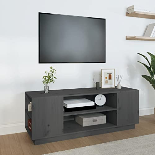 FIRBNUS TV-Schrank Grau 110x35x40,5 cm Massivholz Kiefer Industrial Möbel Living Room Furniture Sideboard Holz TV Sideboard Fernsehschrank TV Cabinet TV Unterschrank Wohnzimmer Möbel TV Möbel