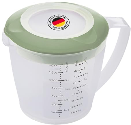 Westmark vaso mezclador/medidor con protector contra salpicaduras, tapa y pico, plástico, capacidad: 1,4 litros, Helena, transparente/verde, 3105227M