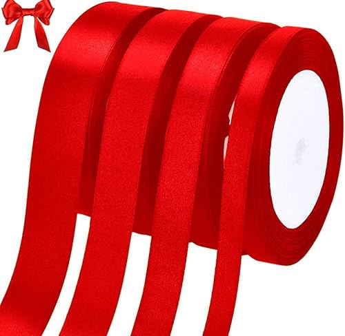 qingmeng Satinband Rot, 88m Geschenkband Rot Breit, 6/10/15/20 mm Schleifenband, Geschenkband Hochzeit Stoff, Rotenes Geschenk Band Geschenkbänder für Geburtstag Deko Geschenkverpackung