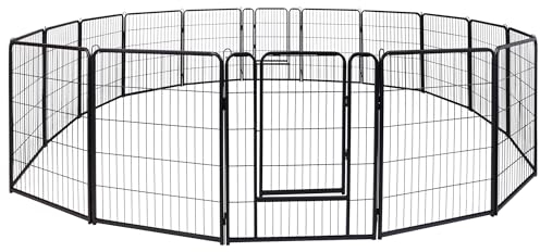 XMTECH 16-teilig Welpenlaufstall Freilaufgehege Hundelaufstall 80cm hoch, Welpenauslauf mit 2 Türen & 15x Erdanker, flexibel und faltbar, Welpengitter für Wohnung & Garten