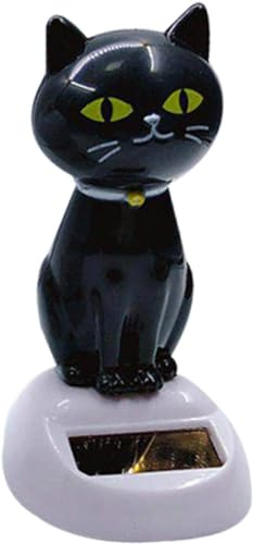 Enyolidimk Black Solar Bobblehead Figures, Solar Bobblehead Cat Solar Power Bobblehead Figures for Halloween Car Dashboard Decor, Party and Joke Articles