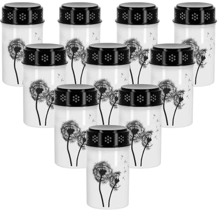 LED Universum - LED Grablicht Trauerlicht schwarz/weiß mit Motiv Löwenzahn batteriebetrieben aus Kunststoff mit Flackereffekt Wetterbeständig IP44 Höhe 12cm Gedenklicht Grabkerze (10 Stück)
