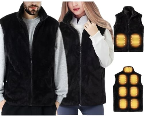 Coinsyyds Gilet chauffant pour hommes et femmes, gilet chauffant en polaire corail avec température réglable à 3 niveaux, gilet d'hiver pour ski, randonnée et pêche (batterie non incluse), Noir , 5XL