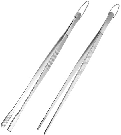 Pinzas de 30cm de largo, pinzas de cocina de acero inoxidable de grado alimenticio para cocinar, freír, agarrar objetos pequeños, postres, asar a la parrilla (2PCS)