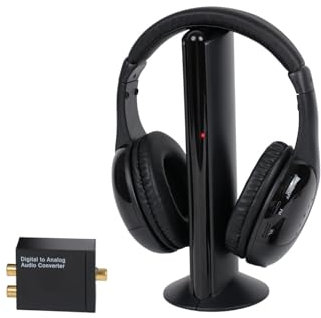 Auriculares EstéReo InaláMbricos para TV, Auriculares Negros Profesionales De MonitorizacióN Cascos para Radio FM - Cascos InaláMbricos 5 En 1 con Decodificador Digitales para TV Digitales