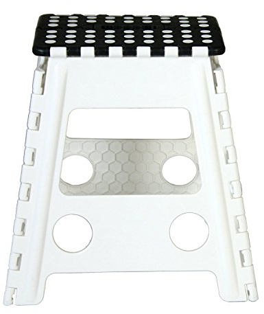 DRW Taburete Plegable Blanco y Negro Grande 39x32x40cm, Asiento:29x22cm