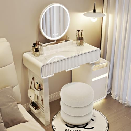 Tavolo da Trucco con Specchio e Luci, Tavolini da Toilette per Camera da Letto per Donne e Ragazze, Set di Sgabelli da Tavolo per Trucco Moderno, con Sgabello Imbottito Per Donne E Ragazze(80cm/35.4in
