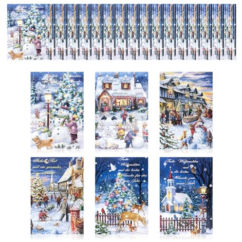 com-four® 100x Grußkarte für Weihnachten - Festtagskarten mit 6 weihnachtlichen Motiven - festliche Klapp-Karten mit Briefumschlägen - Weihnachtskarten - Festgruß (100 Stück - Weihnachtsidylle)