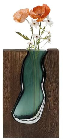 Xafrstyu Elegant Glass Vases with Solid Wood Frame, Decorative Flower Vase for Desk, Perfect for Weddings, Anniversaries, and Housewarming Gifts (M)