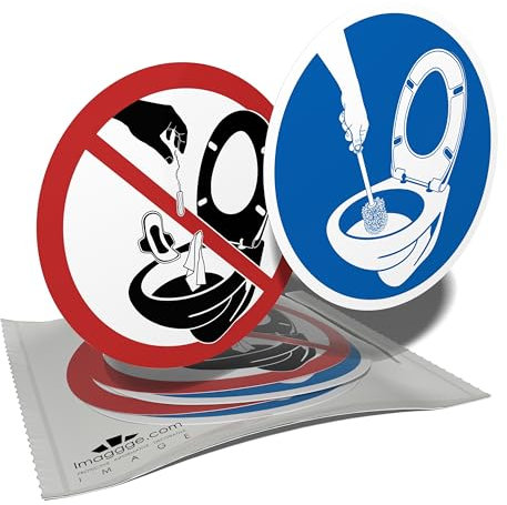 Adesivo per WC – Non gettare nulla nella toilette e pulire la tazza – 6 adesivi rotondi – 9,5 cm