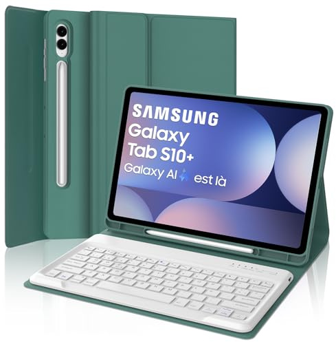 SENGBIRCH Teclado para Samsung Galaxy Tab S10 Plus 2024, Funda con Teclado para Samsung S9FE Plus, España Ñ Bluetooth Desmontable Keyboard Galaxy Tab S10+/S9FE+ 12.4 Pulgadas, Verde Oscuro