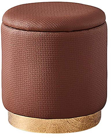 Runder Ottoman-Fußhocker aus Samt mit Aufbewahrungsdeckel für Wohnzimmer, Schlafzimmer, Vintage-Pouf, Hocker, gepolstert, Schminktisch, Schuhwechselfußstütze (Braun, 40 x 43 cm)
