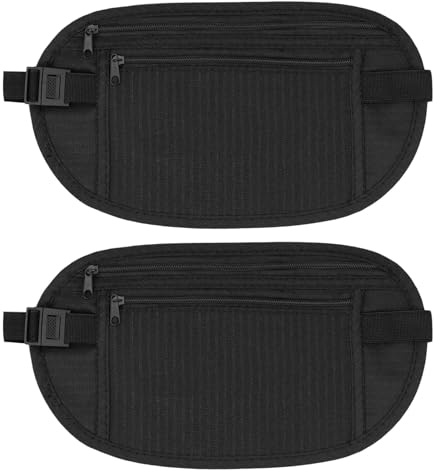 2PCS Money Belt, Ultralight RFID Blocking Money Belt Secure Hidden Travel Neck Wallet Undercover Fanny Pack Waist Money Pouch with Adjustable Elastic Strap for Men Women Travel Running Hiking Cycling