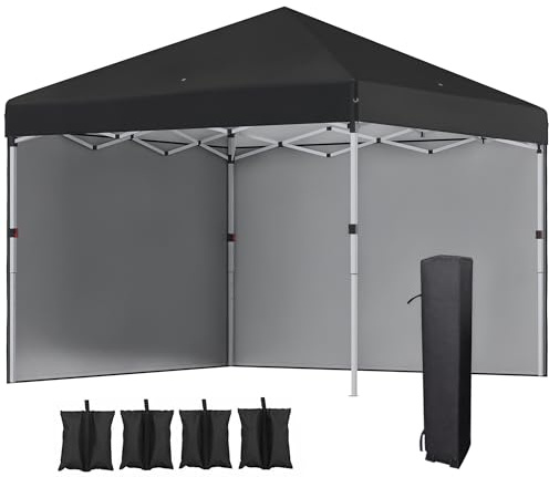 Outsunny Tonnelle de Jardin Pop-up Pliant Barnum réglable en Hauteur Protection UV 30+ 2 parois latérales - Sac de Transport Inclus - pour fête, événement Plein air - 297 x 297 x 288 cm Noir