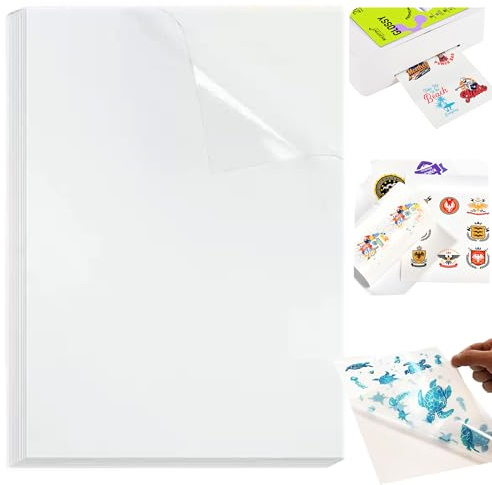 YUEMING 30 Hojas Vinilo Adhesivo Imprimible A4, Papel Vinilo Adhesivo Imprimible Transparente, Vinilo Imprimible Papel Adhesivo Impermeable para Impresoras Láser y De Inyección, Se Seca Rápidamente