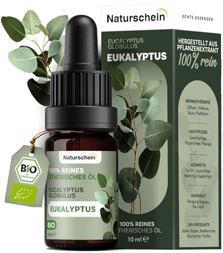 Naturschein BIO Eukalyptusöl 10ml [100% Naturrein] | Ätherisches Öl für Aromatherapie, Hautpflege & Haushalt | Vielseitig Anwendbar (Eucalyptus globulus)