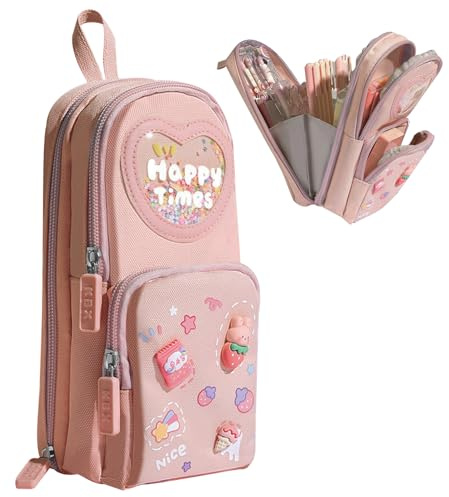 KASESSS Astuccio Scuola, Astuccio Bambina, Astucci Mini Zaino Scolastico, Astuccio Grande con 6 Scomparti, Astuccio Portapenne con Toppe Decorative, Resistente Astuccio Personalizzato per Bambini