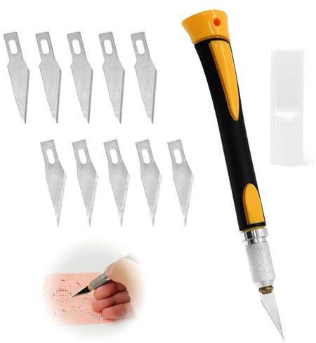 Bastelmesser Skalpell Set,Bestehend Aus 1 Gelb Skalpell Basteln Und 10 Ersatzklingen,LäNge 16cm,Verwendbar FüR Skalpell Messer,PräZisionsmesser,Carving Craft Messer,Cuttermesser,Skalpell Basteln