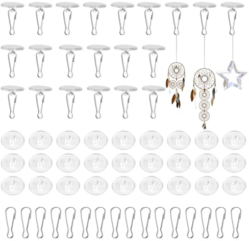 50 Stück Deckenhaken Selbstklebend Decke Haken Transparent Klebehaken Ohne Bohren zum Einhängen Decke Stark Kleben Wandhaken mit Fahnenmast-Clips für Decke, Schlafzimmer, Küchen, Badezimmer, Türen