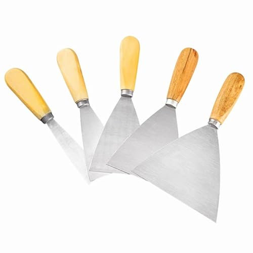 Set 5 Spatole con Manico Legno (2,5-12,5cm) - Attrezzi Acciaio Inox per Stucco, Cartongesso & Carta da Parati