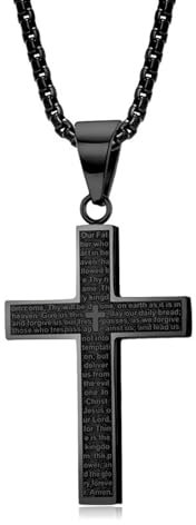 QKEOISUD Stainless Steel Cross Necklace for Men,Hip Hop Personalized Cross Pendant,Retro Faith Cross Collarbone Chain,Fashion Jewelry Necklace(Black)