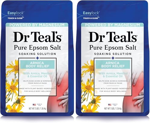 Dr Teal's Epsom Salt Magnesium Soak, Arnica Body Relief with Arnica, Menthol & Essential Oils, 3 lbs (Pack of 2)