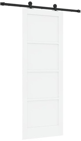 vidaXL Juego de Puerta Corredera Orkdal 78X211 cm Blanca de Madera Maciza con Hardware de Metal Ajustable Fácil de Instalar para Sala de Estar Habitación Diseño Clásico Moderno Divisor Interior de P