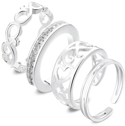 Lot de 4 bagues d'orteil réglables pour femmes, ensemble de bagues d'orteil simples en argent, bijoux de pied de plage d'été, cadeau pour femmes et filles, argent.