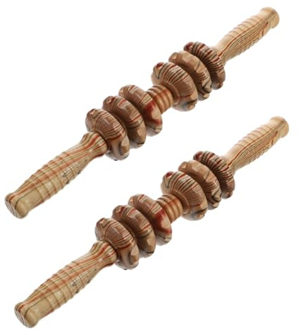 Holzrollen Bauchmassagegerät mit Sechs Rollen, 2 Stück, Khaki | Ganzkörper Massagestab, Rollendesign für Bauch und Rücken, für Fitnessfans und Ältere Personen