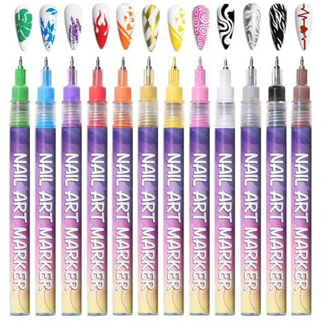 lisutupode Pennarelli Per Smalto Per Unghie - Pennarello Con Asciugatura Rapida E Anti Sbavature 12 Pezzi,Kit Di Pennarelli Per Smalto Gel,Per Bambini Adulti Donne Principianti Tela Artigianato Salone