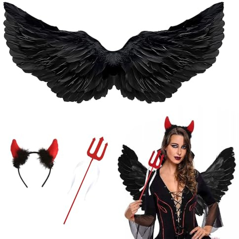 Engels Teufel Flügel Schwarz, Engel und Teufel Flügel Kostüm Damen, Engel Teufels Flügel Erwachsene