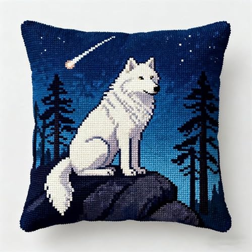 Henypt Kit de Almohadones con Cierre de Gancho lobo Kit De Cojines De Pestillo 43X43cm Funda de Cojín para Sofá, Latch Hook Manualidades Kits