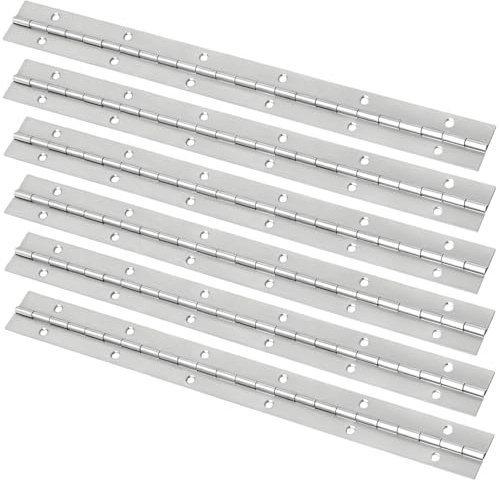 CHEUNGR 6 Pack Piano Hinge, 300mm/12 Inch Continuous Metal Hinge, Stainless Steel Polished Piano Hinges for Wood Cabinet Doors Large Windows Boats