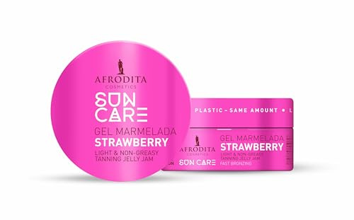 Afrodita Cosmetics SUN CARE Strawberry Gel Jam 200 ml (6.76 fl oz) – Vegan Tanning Accelerator with Carrot Extract & Organic Coconut Oil – Light Non-Greasy Gel Texture – Fast Intense Summer Tan