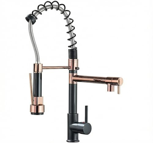 JUNSOTOOR Küchenarmatur in Roségold, Hochdruck Armatur mit Ausziehbar Brause, 360° Drehbar & 2 Sprühfunktionen, Edelstahl Spültischarmatur, Einfach zu Montieren