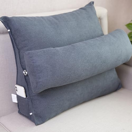 Cuscino a cuneo con supporto per il collo regolabile, cuscino triangolare per la lettura, per letto, divano, testiera, cuscino di supporto lombare per sedersi, giocare, recupero,Grey-45*45*20cm