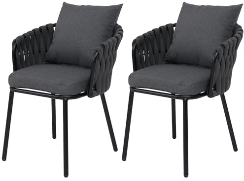 Mendler 2er-Set Aluminium-Gartenstuhl HWC-P89 Stoff/Textil - anthrazit | Gartensessel, Outdoor, Stuhl, (180g/m²) Seilgeflecht, Rope