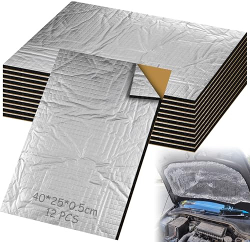 Lot de 12 plaques d'isolation en Aluminium de butyle, 400 x 250 x 5 mm Isolation Ignifuge, Imperméables Anti bourdonnement pour Isolation Acoustique et Isolation Thermique dans Les