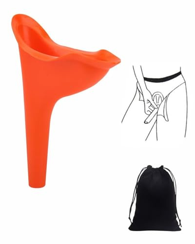 LEEQBCR 1 Pieza Orinal para mujeres, Orinal plegable para mujeres, Embudo de orina reutilizable, Vaso orinal de pie maternidad, Portátil con estuche de almacenamiento(color naranja)