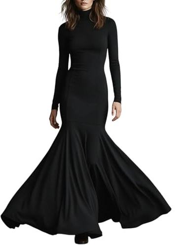 Generisch Bodycon Kleid Damen Lang Kleid Hochzeitsgast Frauen Enges Maxikleid Curvy Meerjungfrau Cocktailkleid Langarm Rollkragen Abendkleid Damen Elegant Ballkleid Schwingen Brautjungfernkleider