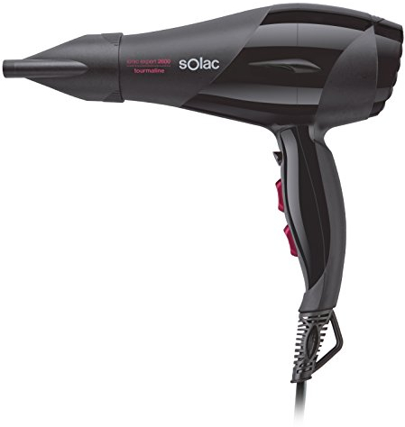 Solac - Sèche-cheveux SP7170 Expert 2600 Tourmaline | 2600W | 3 niveaux de température | 2 vitesses | Fonction ionique | Bouton air froid | Diffuseur | Noir