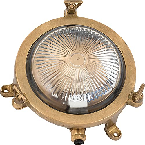 Licht-Erlebnisse Wandleuchte für Außen rund aus Messing wertig maritim IP44 Bullauge Premium D:14cm Schiffslampe Schiffsleuchte Wandlampe Hof Garten Außenleuchte