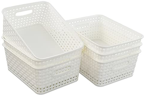 Neadas Weiß Plastikkorb Ablagekorb Haushaltskorb Aufbewahrungskörbe Körbchen Plastik, 6 Stück