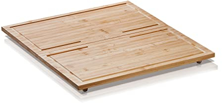 KHG Herdabdeckplatten Bambus 2er-Set je 50x28 cm Holz braun, Kochfeld-Abdeckung für alle Herdarten inkl. Schneidebrett mit Saftrille mit rutschfesten Kunststoff-Füßen