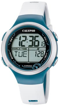 CALYPSO Reloj Digital Hombre y Mujer - Unisex de Caucho Blanco - Resistente al Agua 10 ATM Fecha y Calendario, Cronógrafo, Doble Horario, Luz, Alarma, 12 y 24 Horas K5799/1 - Digital Crush