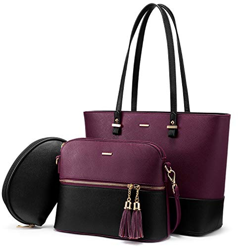 LOVEVOOK Handtasche Damen Schultertasche Handtaschen Tragetasche Damen Groß Designer Elegant Umhängetasche Henkeltasche Set 3-teiliges Set…